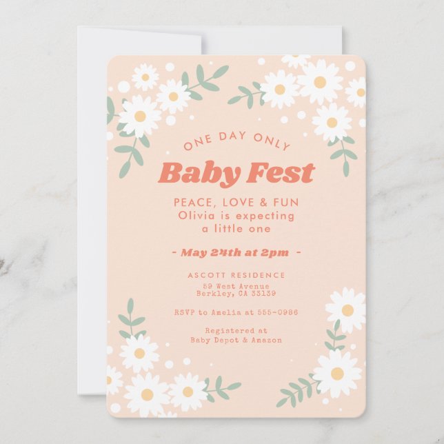 Invitation Baby shower du festival de musique Daisy Flower Pe (Devant)