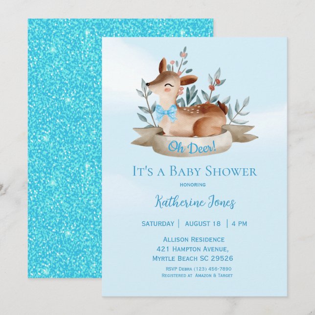 Invitation Baby shower du garçon du Cerf mou (Devant / Derrière)