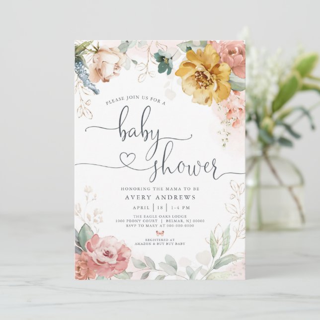 Invitation Baby shower du jardin de printemps (Debout devant)