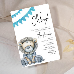 Invitation Baby shower du lion animal mignon du bois