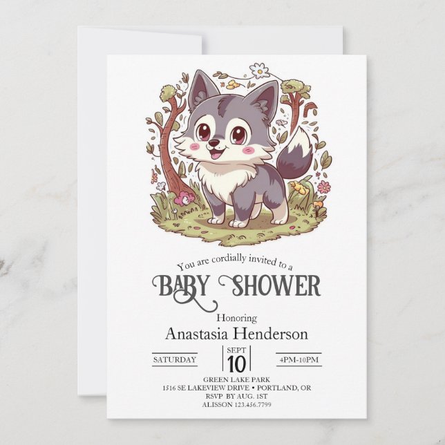 Invitation Baby shower du loup de forêt (Devant)