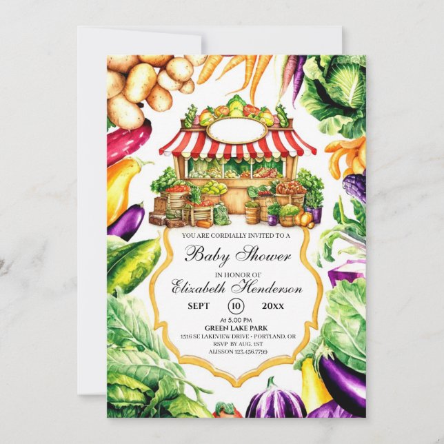 Invitation Baby shower du marché des fermiers d'aquarelle (Devant)