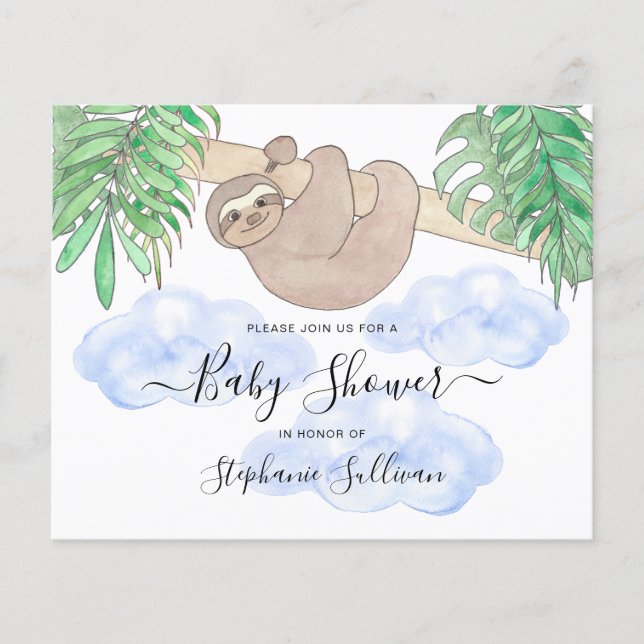 Invitation Baby shower du mignon Sloth Boy (Devant)