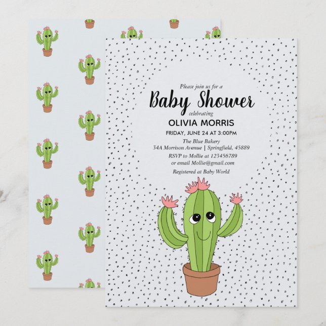 Invitation Baby shower du nom du Plante de Cactus neutre entr (Devant / Derrière)