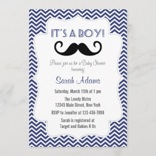 Invitation Baby shower du parti Mustache bleu mari