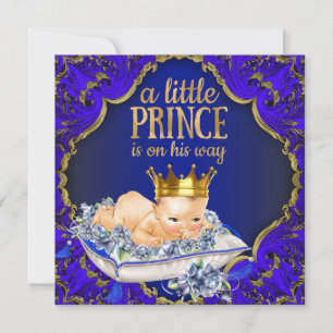 Invitation Baby shower du précieux prince royal bleu et or
