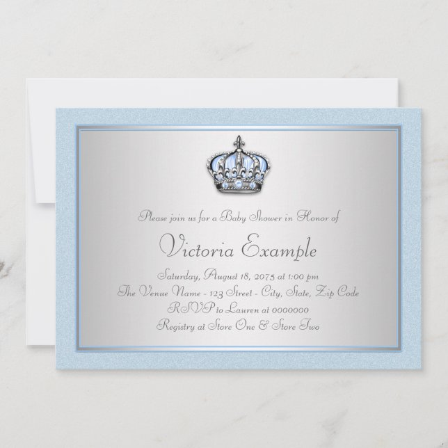 Invitation Baby Shower du Prince Bleu et Argent (Devant)