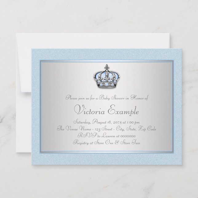 Invitation Baby Shower du Prince Bleu et Argent (Devant)