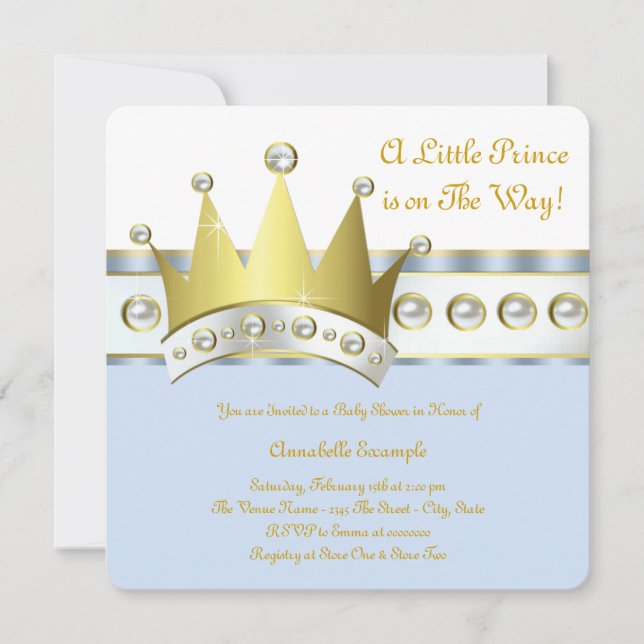 Invitation Baby Shower du Prince Bleu et Or (Devant)