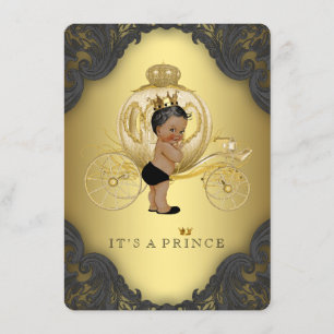 Invitation Baby Shower du Prince Ethnique Or Noir