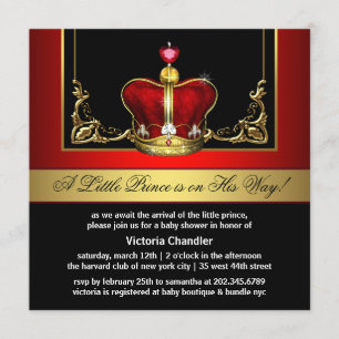 Invitation Baby shower du Prince héritier rouge et d'or