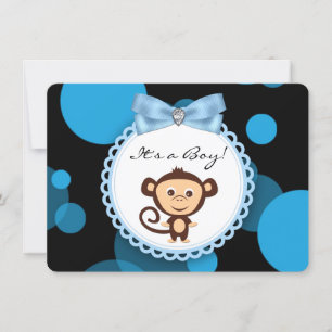 Invitation Baby shower du singe bleu