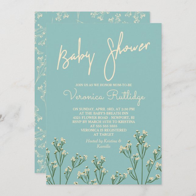 Invitation Baby shower du souffle du beau bébé (Devant / Derrière)