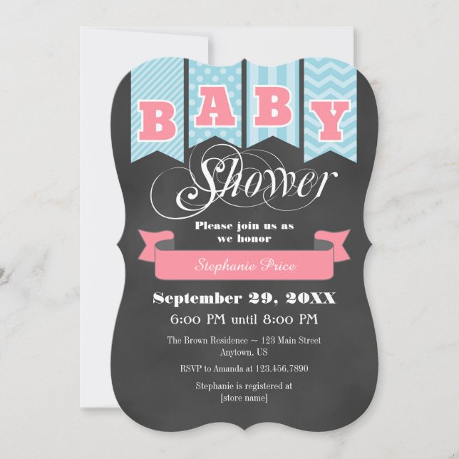 Invitation Baby shower du tableau de bord bleu cla (Devant)