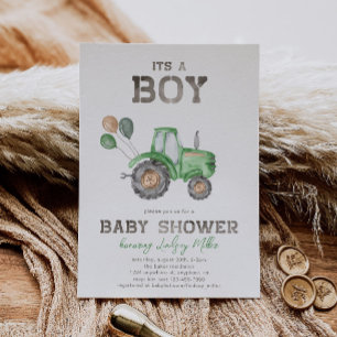 Invitation Baby shower du tracteur   Tracteur vert