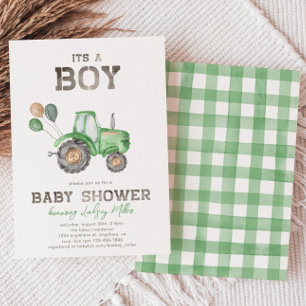 Invitation Baby shower du tracteur   Tracteur vert
