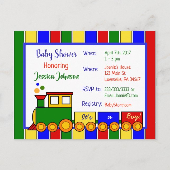 Invitation Baby shower du train Choo Choo (Devant)