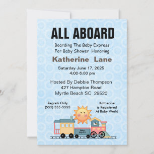 Invitation Baby shower du train de la cigogne bleu