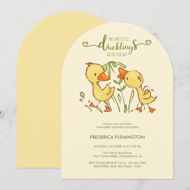 Invitation Baby shower Duckkling Twins (Devant / Derrière)