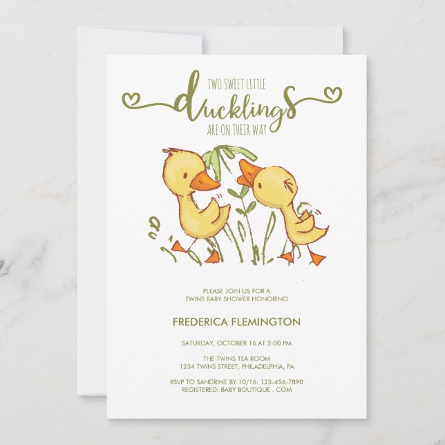 Invitation Baby shower Duckkling Twins (Devant)