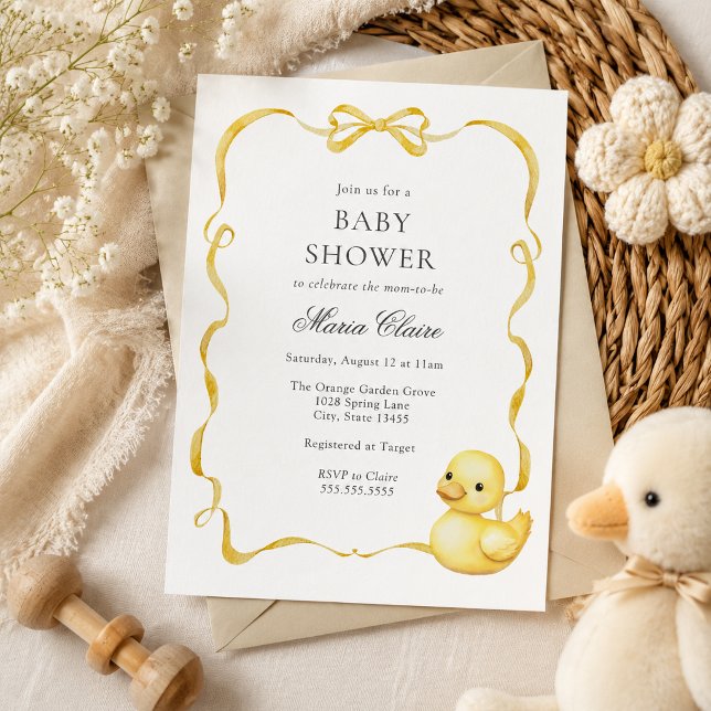 Invitation Baby Shower Ducky jaune et Rubans (Créateur téléchargé)