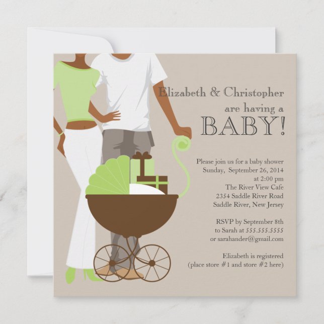 Invitation Baby shower d'un couple afro-américain neutre entr (Devant)