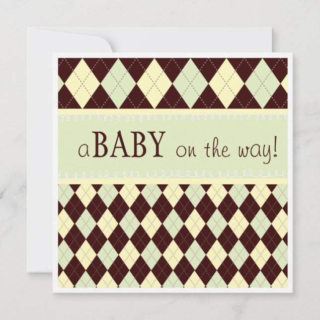 Invitation Baby shower d'un Jacquard vert neutre en route (Devant)