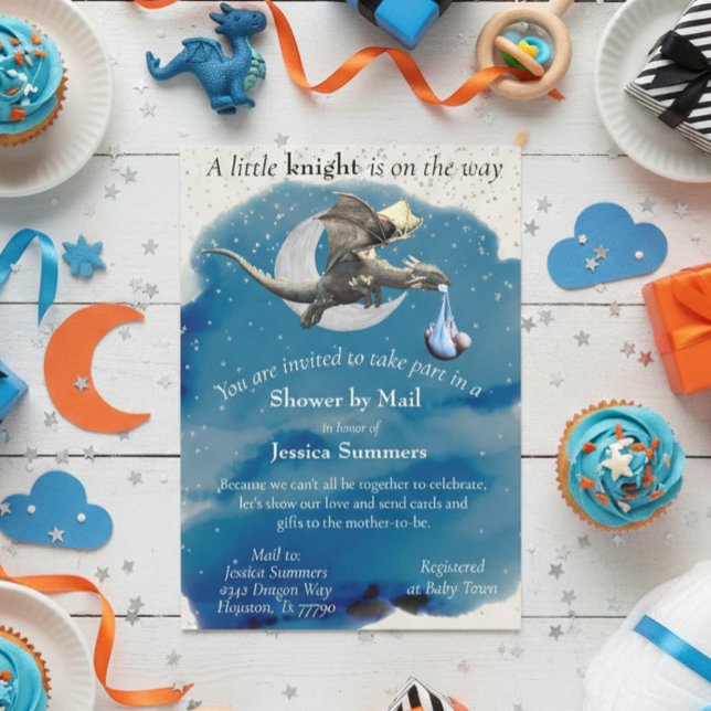 Invitation Baby Shower d'un petit chevalier dragon par courri (Créateur téléchargé)