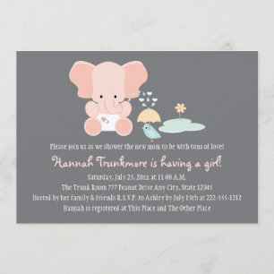 Invitation Baby shower d'un petit éléphant rose