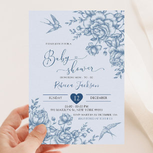 Invitation Baby shower Dusty Blue Chinoiserie