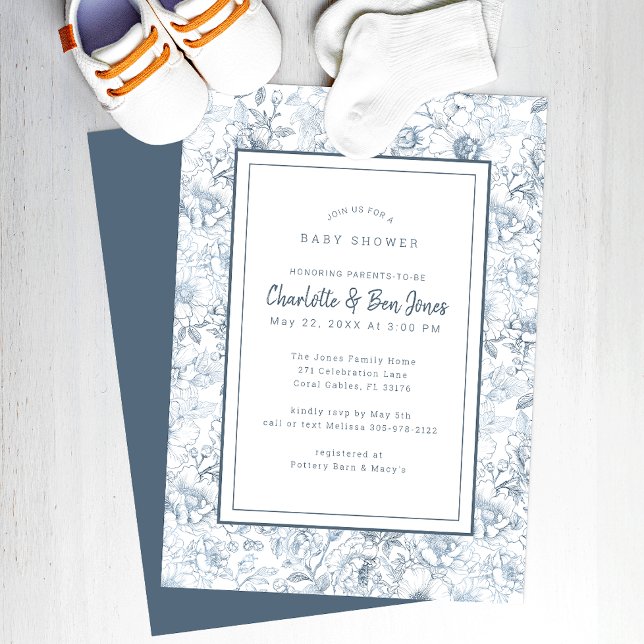 Invitation Baby shower Dusty Blue Chinoiserie (Classic Baby Shower Invitation)
