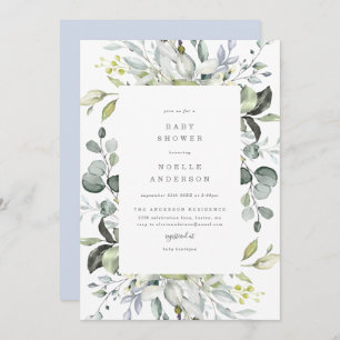 Invitation Baby shower Dusty Blue Florals