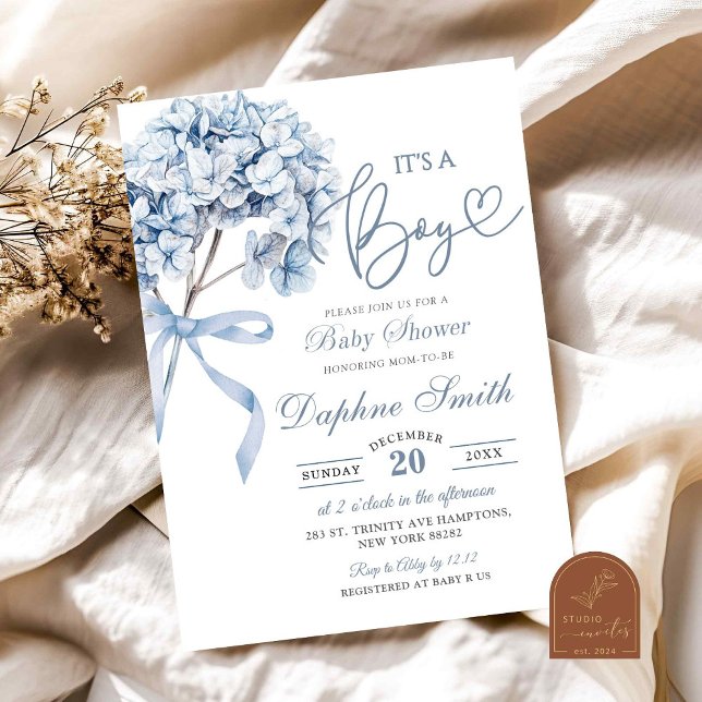 Invitation Baby shower Dusty Blue Hydrangea (Créateur téléchargé)