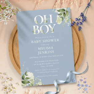 Invitation Baby Shower Dusty Blue Oh Boy Botanique