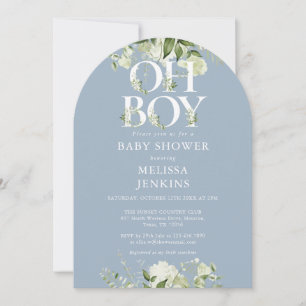 Invitation Baby shower Dusty Blue Oh Boy Botanique