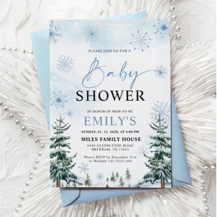 Invitation Baby-Shower Dusty Blue sur le thème de l'hiver mer