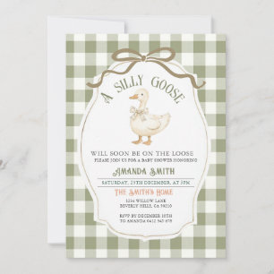 Invitation Baby shower Dusty Green En vichy Goose