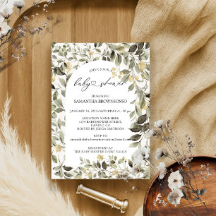 Invitation Baby-Shower Économique avec Feuillage Floral