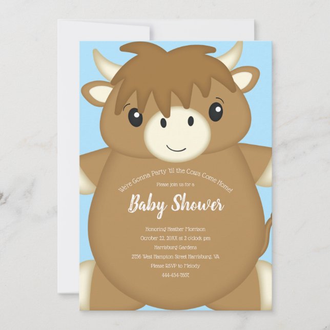 Invitation Baby shower écossais de vache Highland Blue (Devant)