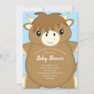 Invitation Baby shower écossais de vache Highland Blue