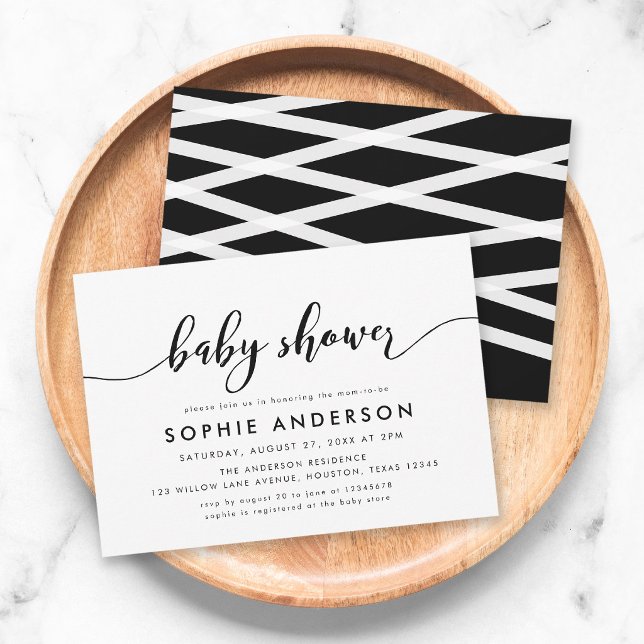 Invitation Baby Shower écriture relaxante Noir et Blanc (Créateur téléchargé)