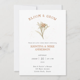 Invitation Baby shower Edelweiss en fleurs et en croissance