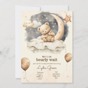 Invitation Baby shower Editable Teddy ours neutre
