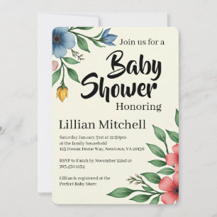 Invitation Baby Shower Élégance Florale
