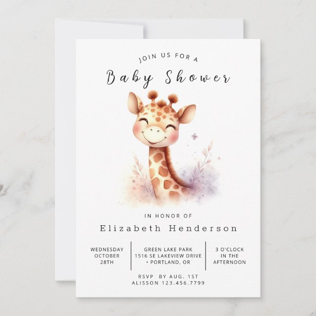 Invitation Baby shower élégant à Giraffe (Devant)