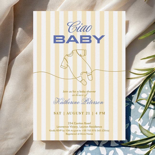 Invitation Baby shower élégant à rayure jaune (Créateur téléchargé)