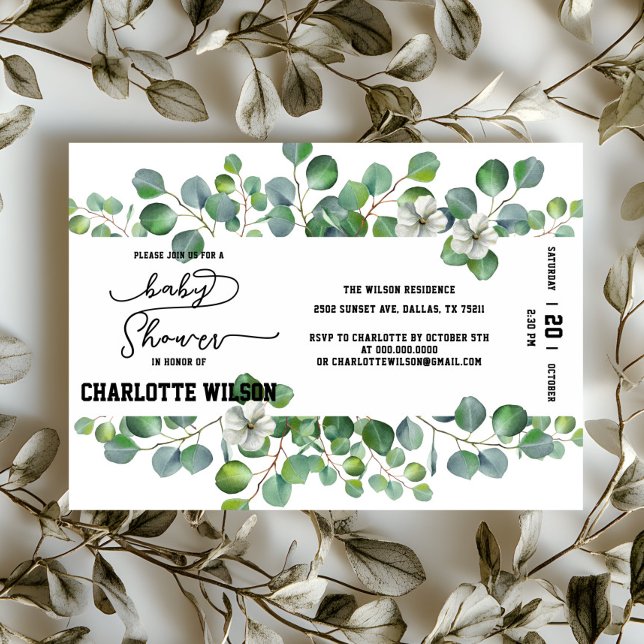 Invitation Baby Shower élégant aquarelle eucalyptus (Créateur téléchargé)