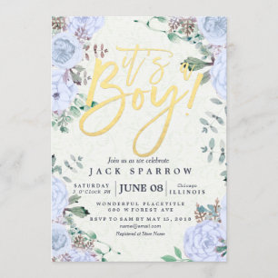 Invitation Baby shower Elegant Aquarelle Floral Gold Script