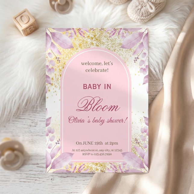Invitation Baby Shower Élégant aux Fleurs Roses (Créateur téléchargé)