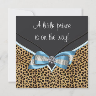 Invitation Baby shower élégant bébé bleu léopard prince